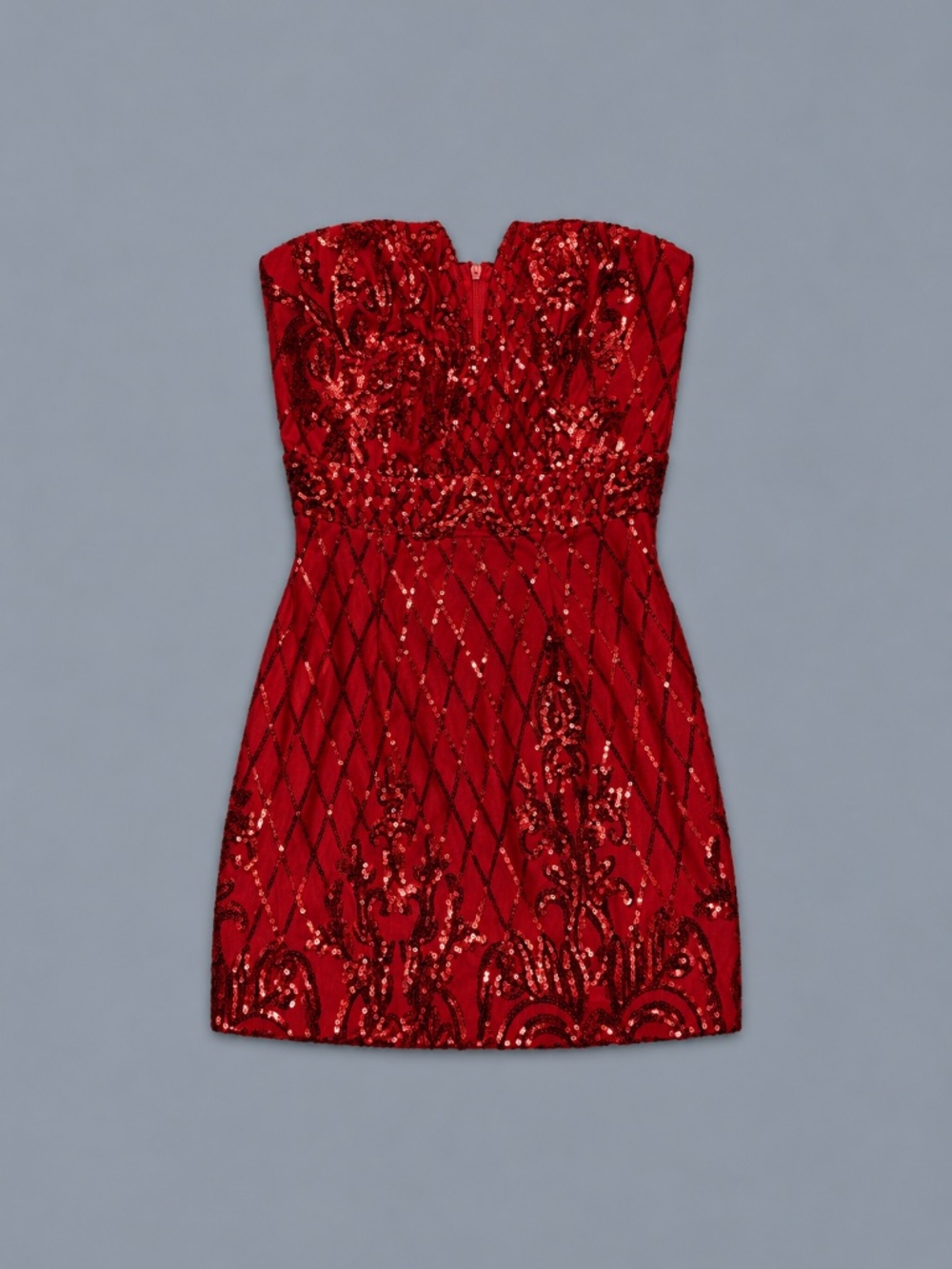 PrettyLittleThing Red Sequin Strapless Mini Dress – Size 4